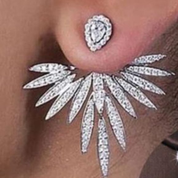 Elegant Marquise Flower CZ Drop Earrings - Picture 2 of 3